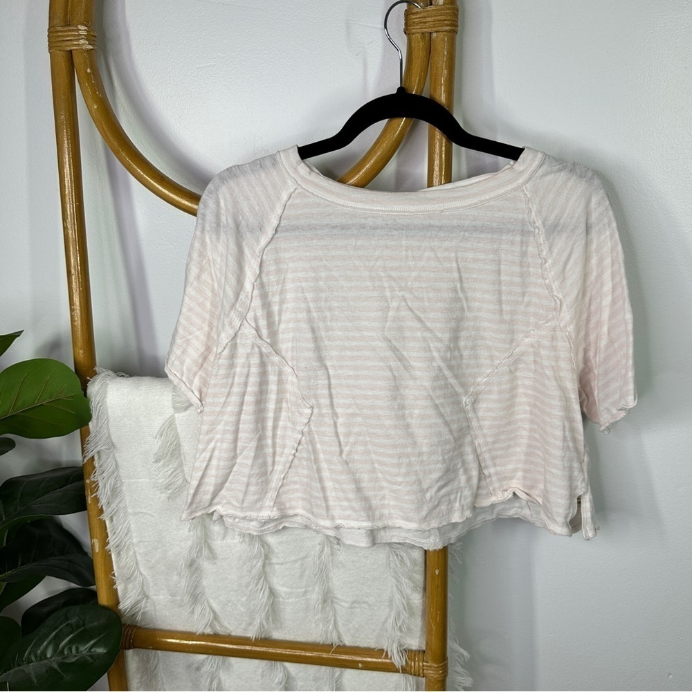 Free People Pink and White Striped T shirt sz L
